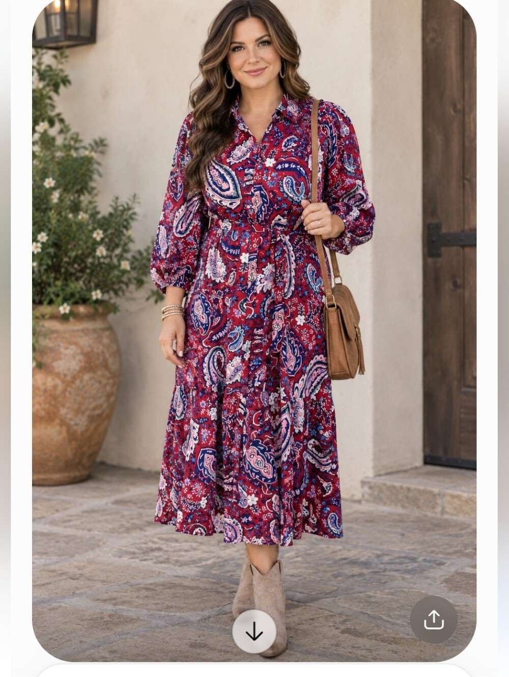 Umgee Shirt Dress Paisley Tie-Waist Midi Dress Size Small NWT